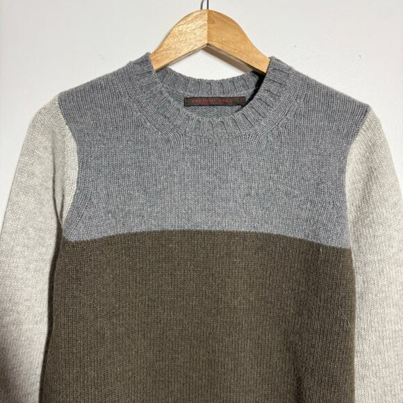 EMOZIONI UOMO Italian Wool Blend 90s Sweater Men S Block Gray Crew Neck Preppy - Picture 2 of 7